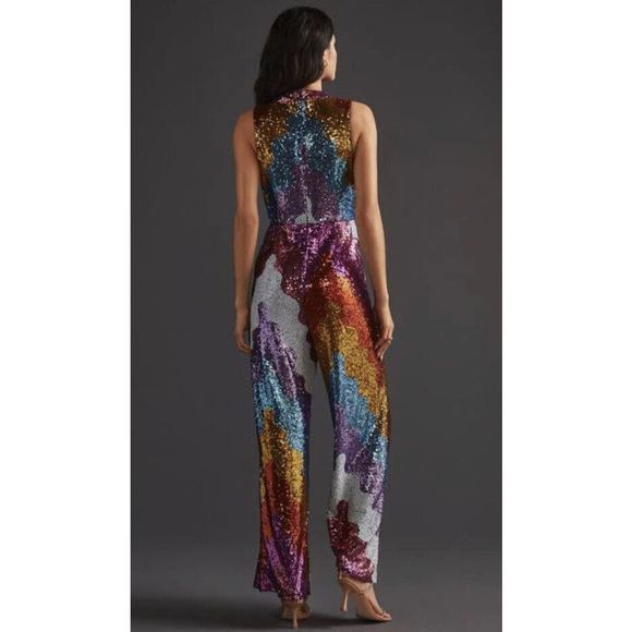 New Anthropologie Hutch Abstract Sequin Jumpsuit Size Medium - Picture 2 of 9